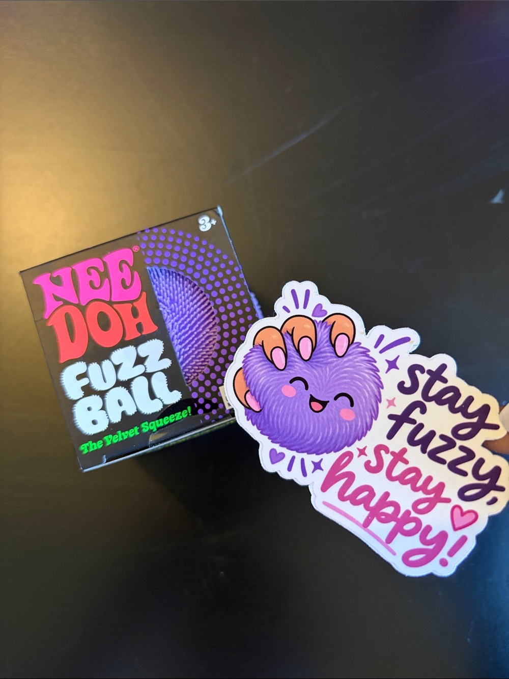 Authentic Needoh Fuzz Ball Velvet Squeeze- Purple (w/ sticker freebie)